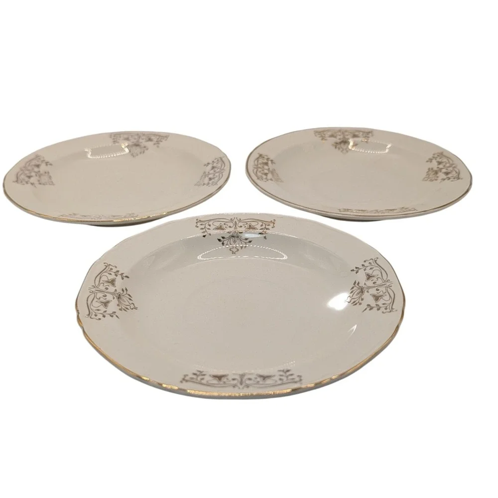 Vintage Crown Potteries Saucerers Metallic Gold Trim Mid Century Set of Three